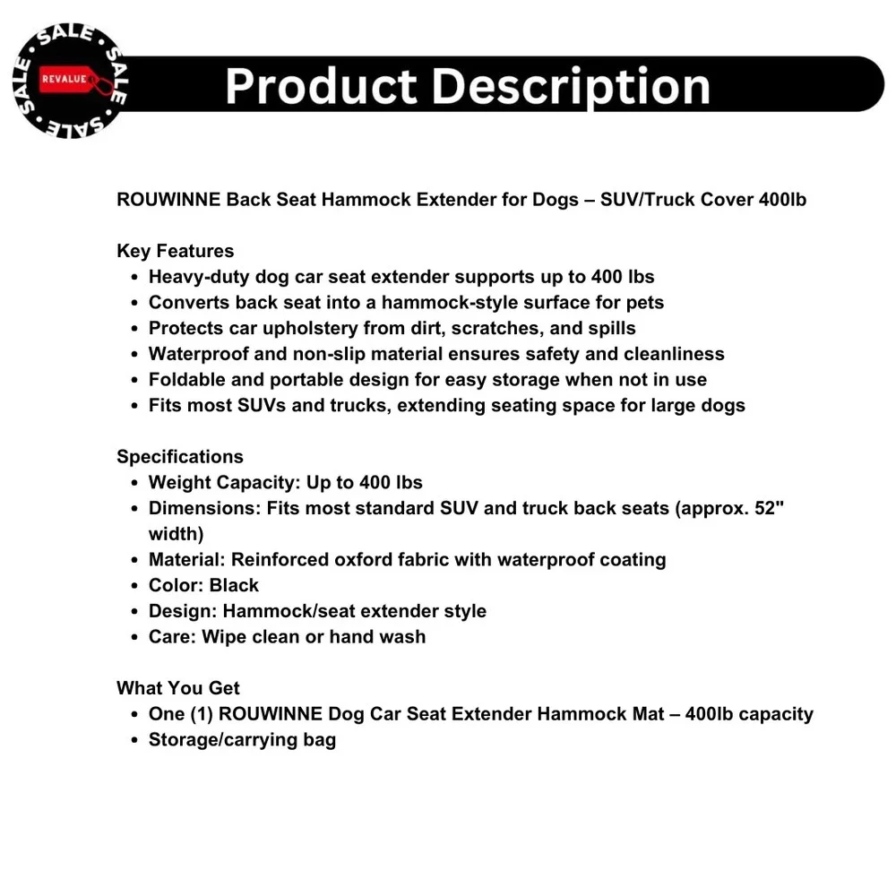 ROUWINNE Back Seat Extender Dog Car Seat Cover 400 lb Large‎ Space
